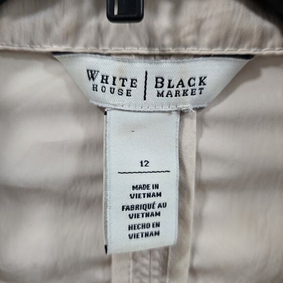 White House Black Market Beige Ruffle Zip Jacket Size 12 Lightweight Chic - Picture 6 of 13